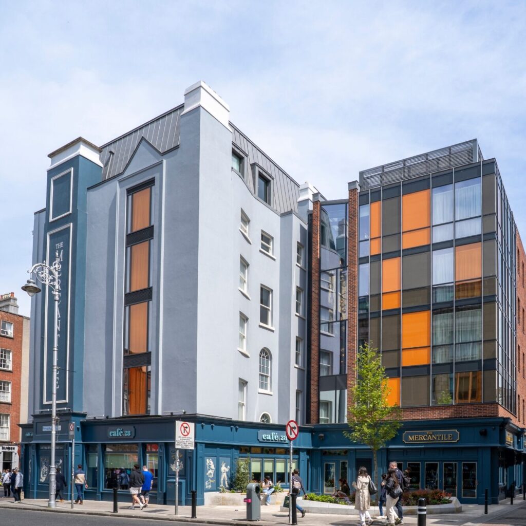 Exterior of The Mercantile Hotel Dublin, a popular Dame Street hotel near Dublin Castle and Temple Bar.