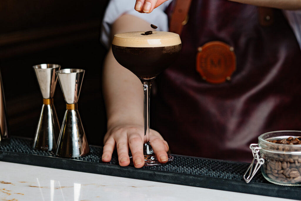 Image od The Mercantile Hotels cocktail "A Picture of Dorian Gray", an Espresso Martini with a twist. With Absolut Mandarin, Kahlua, Espresso & Vanilla.