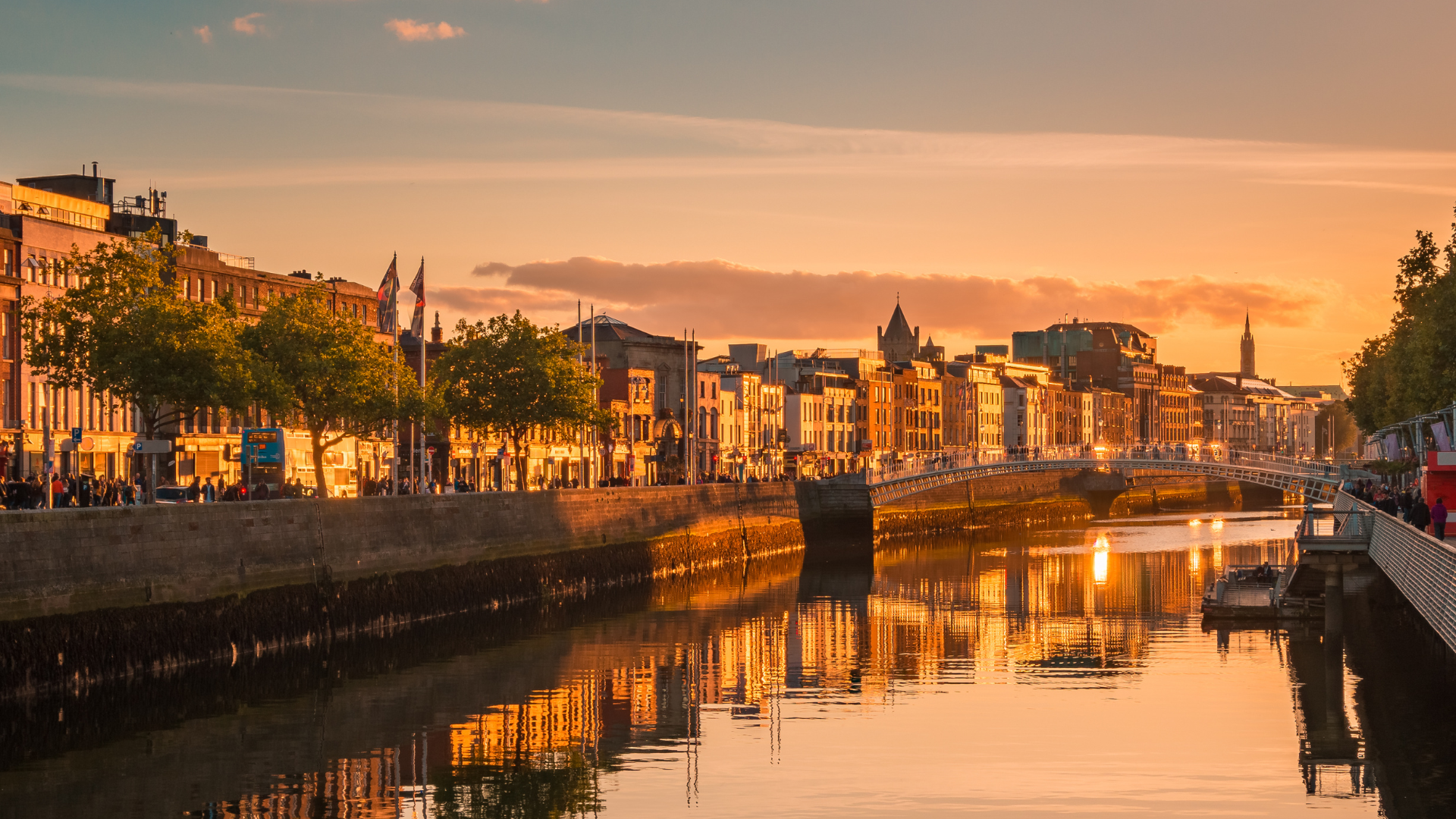 Dublin city at sunset